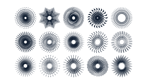 手绘黑白风格的太阳光芒矢量素材(AI/EPS/PNG)