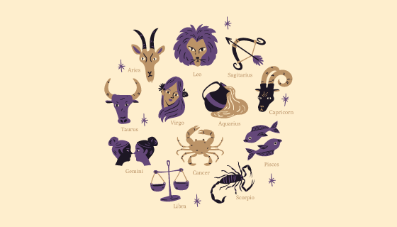 手绘风格的十二星座矢量素材(AI/EPS/PNG)