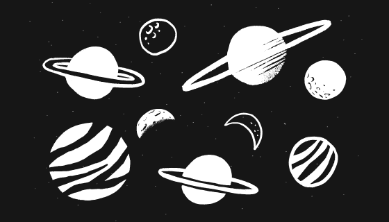 黑白涂鸦风格的太阳系矢量素材(EPS)