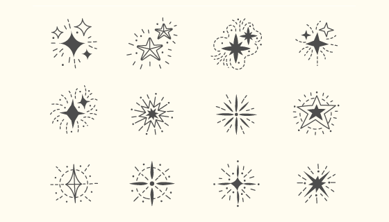 12个手绘风格的星星矢量素材(AI/EPS/PNG)