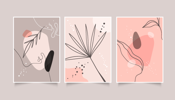 三张抽象手绘植物封面矢量素材(AI/EPS)