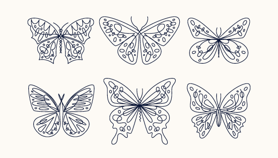六个手绘风格的蝴蝶矢量素材(AI/EPS/PNG)