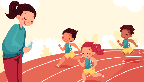 体育课上跑步的小朋友插画矢量素材(AI/EPS)