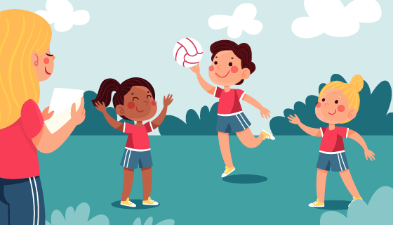 体育课上打球的小朋友插画矢量素材(AI/EPS)