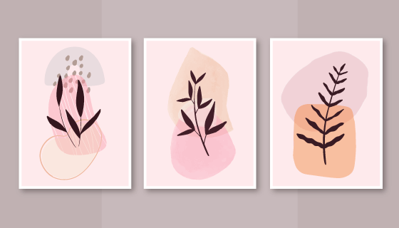 三张抽象植物设计的封面矢量素材(AI/EPS)