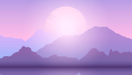 水彩风格山脉河流背景矢量素材(EPS)