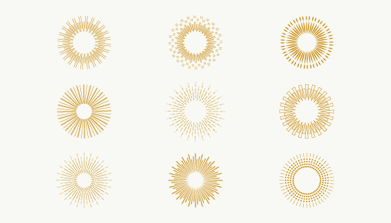 九个金色的太阳光芒矢量素材(AI/EPS/PNG)