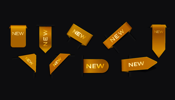 九个金色的new标签/角标矢量素材(AI/EPS)
