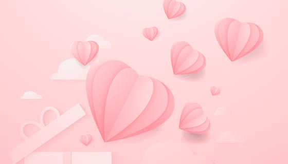 粉色折纸爱心设计情人节背景矢量素材(EPS)