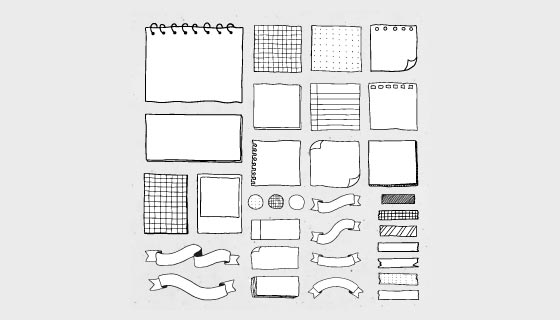 手绘黑白风格空白便签/纸条矢量素材(EPS/PNG)