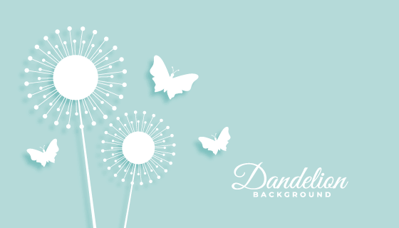 扁平风格的蒲公英和蝴蝶背景矢量素材(EPS)