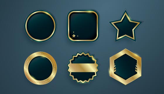 六个金色渐变的豪华徽章矢量素材(AI/EPS/PNG)