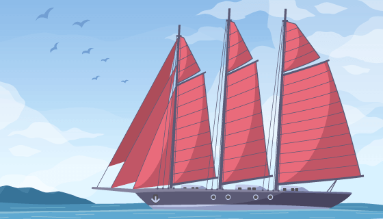 在海上航行的巨大帆船矢量素材(EPS)