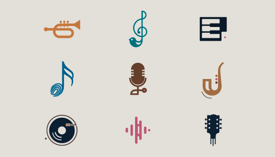 扁平风格的音乐类图标矢量素材(EPS/PNG)