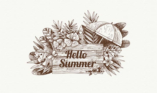 手绘风格夏季花卉背景矢量素材(EPS/AI)