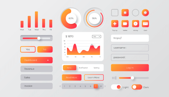 橙色渐变风格UI矢量素材(AI/EPS)