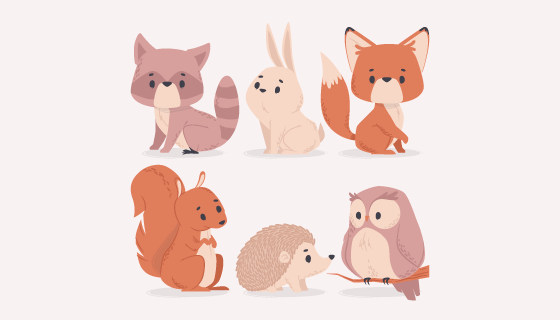 六个可爱的动物矢量素材(AI/EPS/PNG)