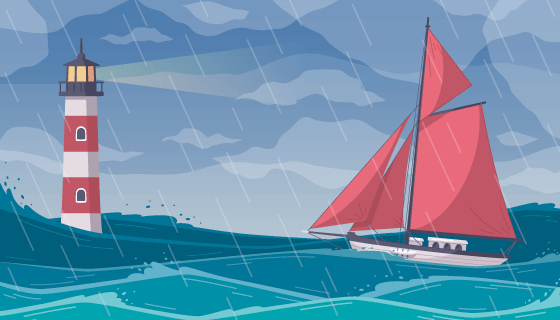 暴雨中行驶的帆船矢量素材(EPS)