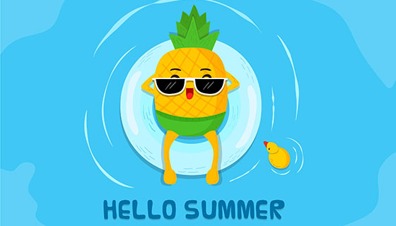卡通菠萝夏日背景矢量素材(EPS/AI)