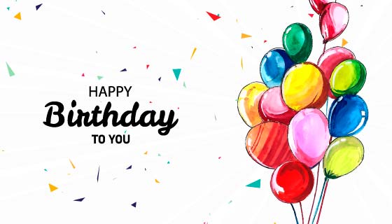 水彩气球生日快乐背景矢量素材(EPS)