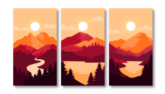 三张山水画封面矢量素材(AI/EPS)