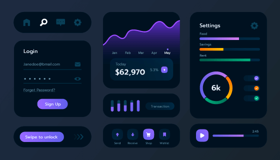 紫色渐变风格UI、UX矢量素材(AI/EPS)