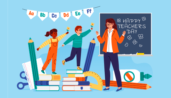 给老师送花的小朋友矢量素材(AI/EPS)