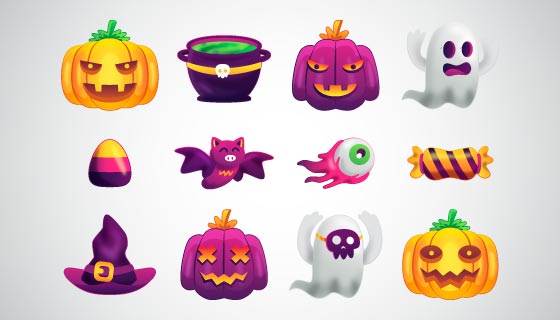 12个渐变风格的万圣节元素矢量素材(AI/EPS/PNG)