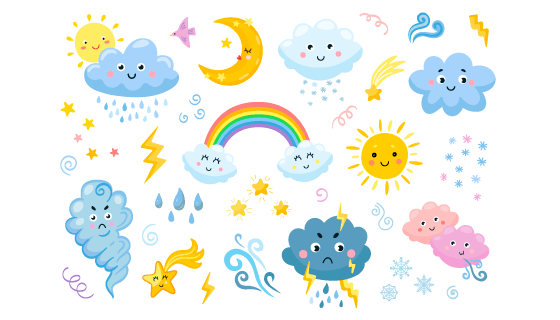 各种可爱的天气元素矢量素材(EPS/PNG)