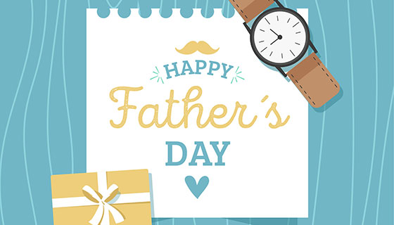 手表和笔记本元素父亲节背景矢量素材(EPS/AI)