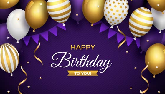 金色气球设计生日快乐背景矢量素材(AI/EPS)