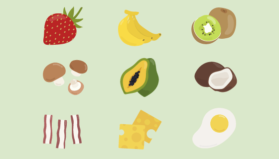 九种扁平风格的食物矢量素材(EPS/PNG)