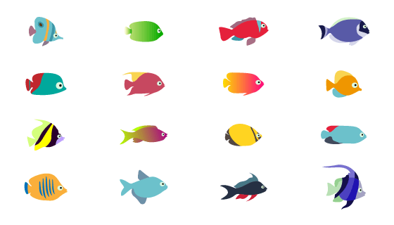 16个扁平简单的鱼矢量素材(EPS/PNG)