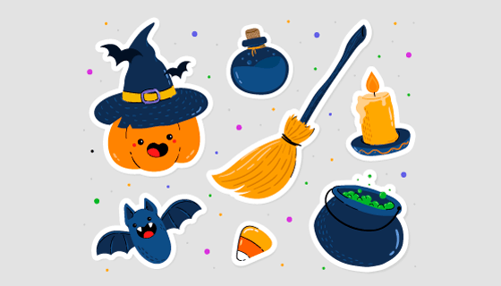 可爱的万圣节贴纸矢量素材(EPS)