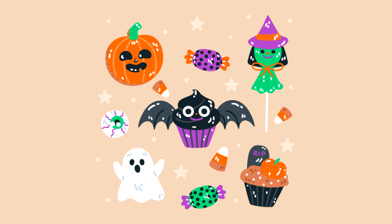 手绘可爱的万圣节元素矢量素材(AI/EPS/PNG)