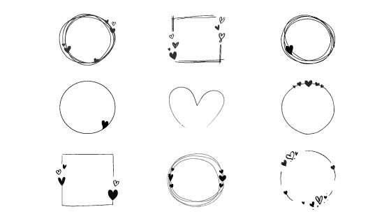 九个涂鸦爱心相框矢量素材(EPS/PNG)