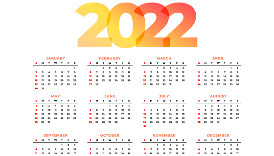 橙色简单风格的2022年日历矢量素材(EPS)