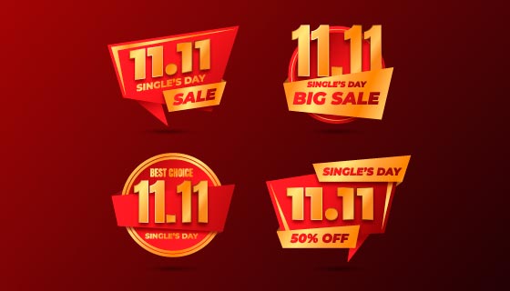 金色红色双十一促销标签矢量素材(AI/EPS/PNG)