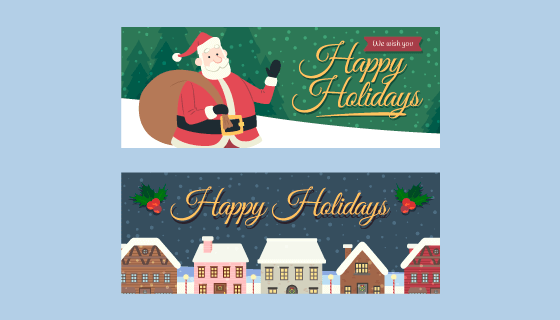 两幅扁平风格的圣诞节banner矢量素材(AI/EPS)