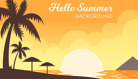 夏日海滩日落背景矢量素材(EPS/AI)