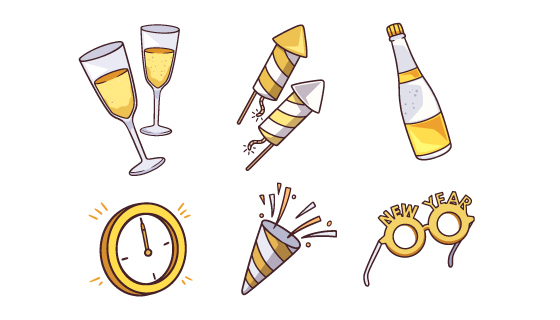 六个金色的新年快乐元素矢量素材(AI/EPS/PNG)