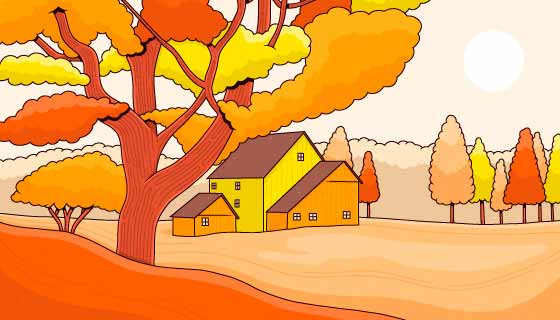 手绘五彩缤纷的秋天景观/背景矢量素材(AI/EPS)