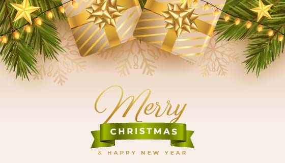 金色礼盒设计圣诞节背景矢量素材(EPS)