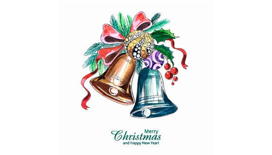 水彩风格圣诞节装饰铃铛矢量素材(EPS)