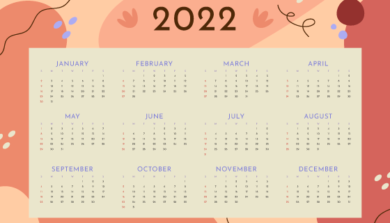 扁平风格的2022年日历矢量素材(AI/EPS)