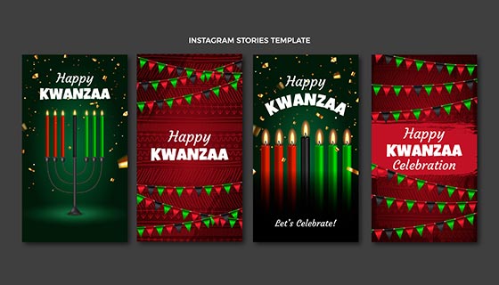 四张蜡烛和彩带设计的宽扎节卡片矢量素材(AI/EPS)