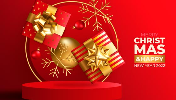 逼真的礼物设计的红色圣诞节背景矢量素材(EPS)