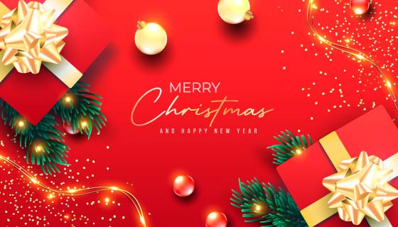 逼真的礼物设计的红色圣诞节背景/壁纸矢量素材(EPS)