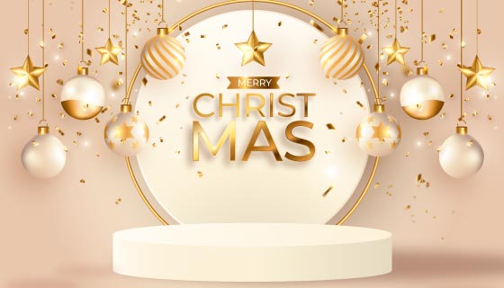 金色圣诞球吊坠设计圣诞节背景/壁纸矢量素材(EPS)