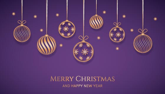金色圣诞球吊坠设计圣诞节背景/壁纸矢量素材(EPS)